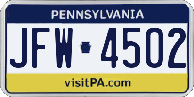 PA license plate JFW4502