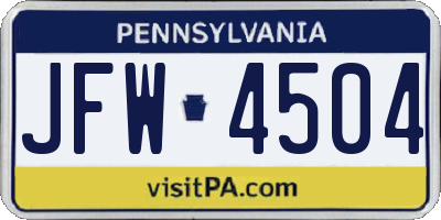 PA license plate JFW4504