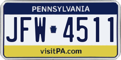 PA license plate JFW4511