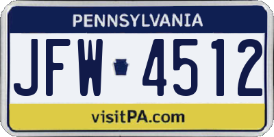 PA license plate JFW4512