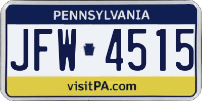 PA license plate JFW4515