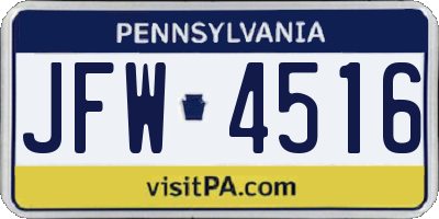 PA license plate JFW4516
