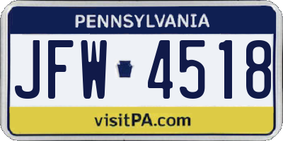 PA license plate JFW4518