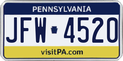 PA license plate JFW4520