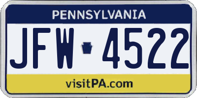 PA license plate JFW4522