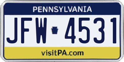 PA license plate JFW4531