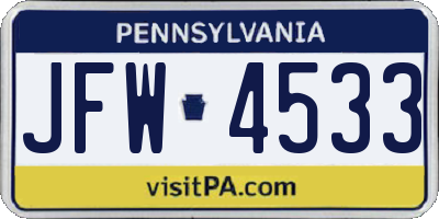 PA license plate JFW4533