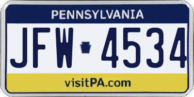 PA license plate JFW4534