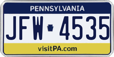 PA license plate JFW4535