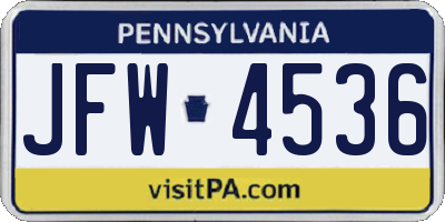 PA license plate JFW4536