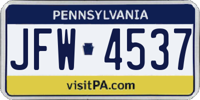 PA license plate JFW4537