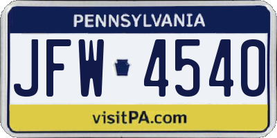 PA license plate JFW4540