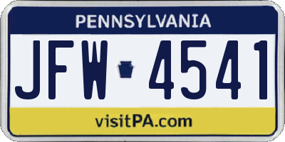 PA license plate JFW4541