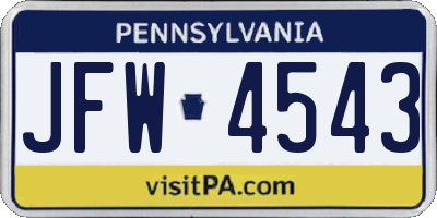 PA license plate JFW4543