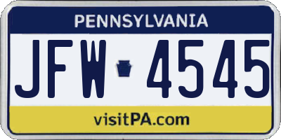 PA license plate JFW4545