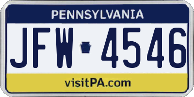 PA license plate JFW4546