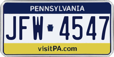 PA license plate JFW4547