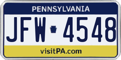 PA license plate JFW4548