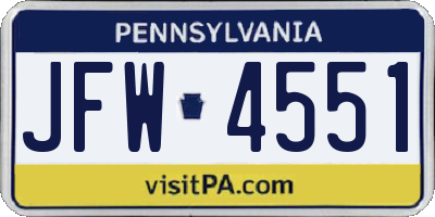 PA license plate JFW4551