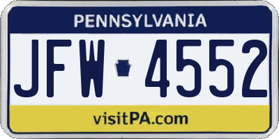 PA license plate JFW4552