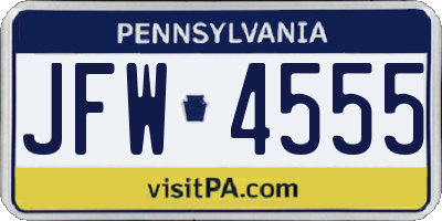 PA license plate JFW4555