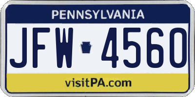 PA license plate JFW4560