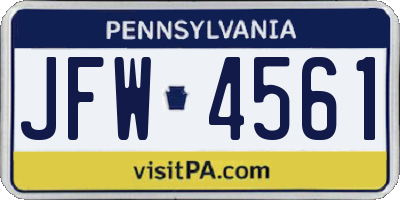 PA license plate JFW4561
