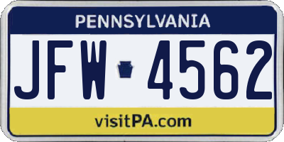 PA license plate JFW4562