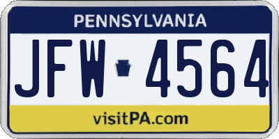 PA license plate JFW4564