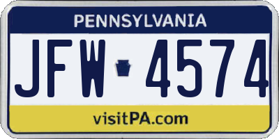 PA license plate JFW4574