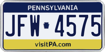 PA license plate JFW4575