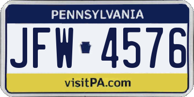 PA license plate JFW4576