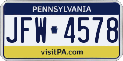 PA license plate JFW4578