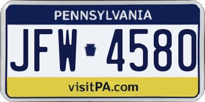 PA license plate JFW4580