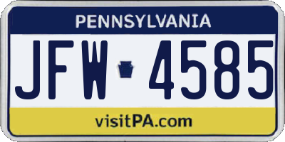 PA license plate JFW4585