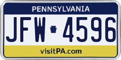 PA license plate JFW4596