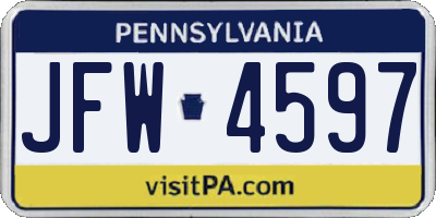 PA license plate JFW4597