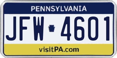 PA license plate JFW4601