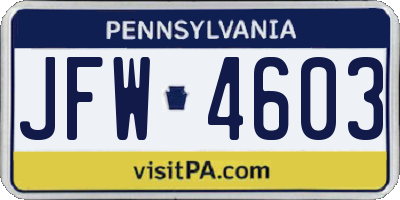 PA license plate JFW4603