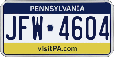 PA license plate JFW4604