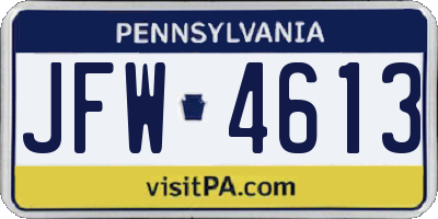 PA license plate JFW4613