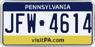 PA license plate JFW4614