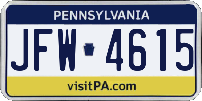 PA license plate JFW4615