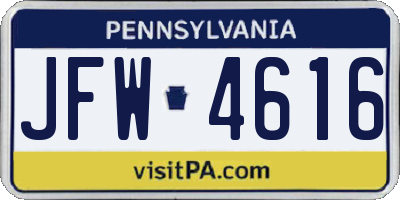 PA license plate JFW4616