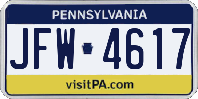 PA license plate JFW4617