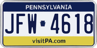 PA license plate JFW4618