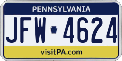 PA license plate JFW4624