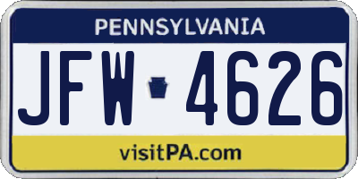 PA license plate JFW4626