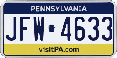 PA license plate JFW4633