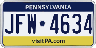 PA license plate JFW4634